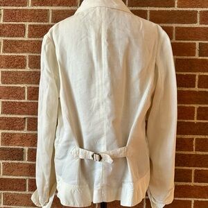 Pas de Calais Linen Tailored Blazer, Ivory Pinstripe Silk Lined, Size S